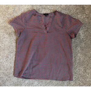 Women’s The Limited Short Sleeve Blouse in Red Blue and White Size Medium